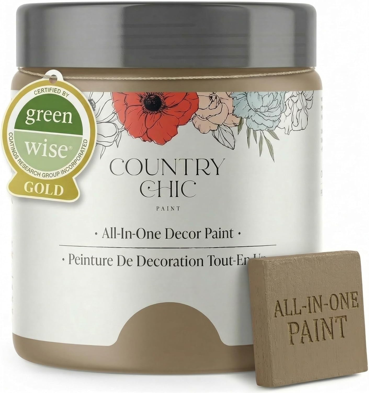 Country Chic All-In-One Chalk Paint for Furniture, Cabinets, Home Decor, Eco-Friendly, Matte Finish, Built-In Primer & Top Coat for Wood, Metal - Driftwood (Brown) - Pint 16 Oz (475 Ml)