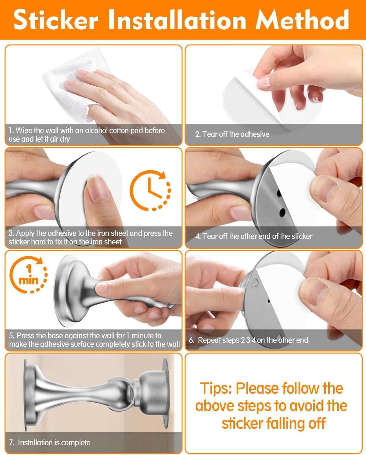Door Stoppers Magnetic Door Catch, 2 Pack Stainless Steel Magnetic Door Stop, Double-Sided Adhesive Tape, No Drilling, Screws for Stronger Mount, Holder Your Door Open for Wide Doors