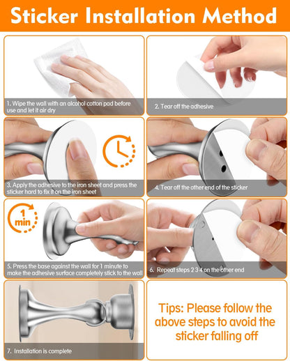 Door Stoppers Magnetic Door Catch, 2 Pack Stainless Steel Magnetic Door Stop, Double-Sided Adhesive Tape, No Drilling, Screws for Stronger Mount, Holder Your Door Open for Wide Doors