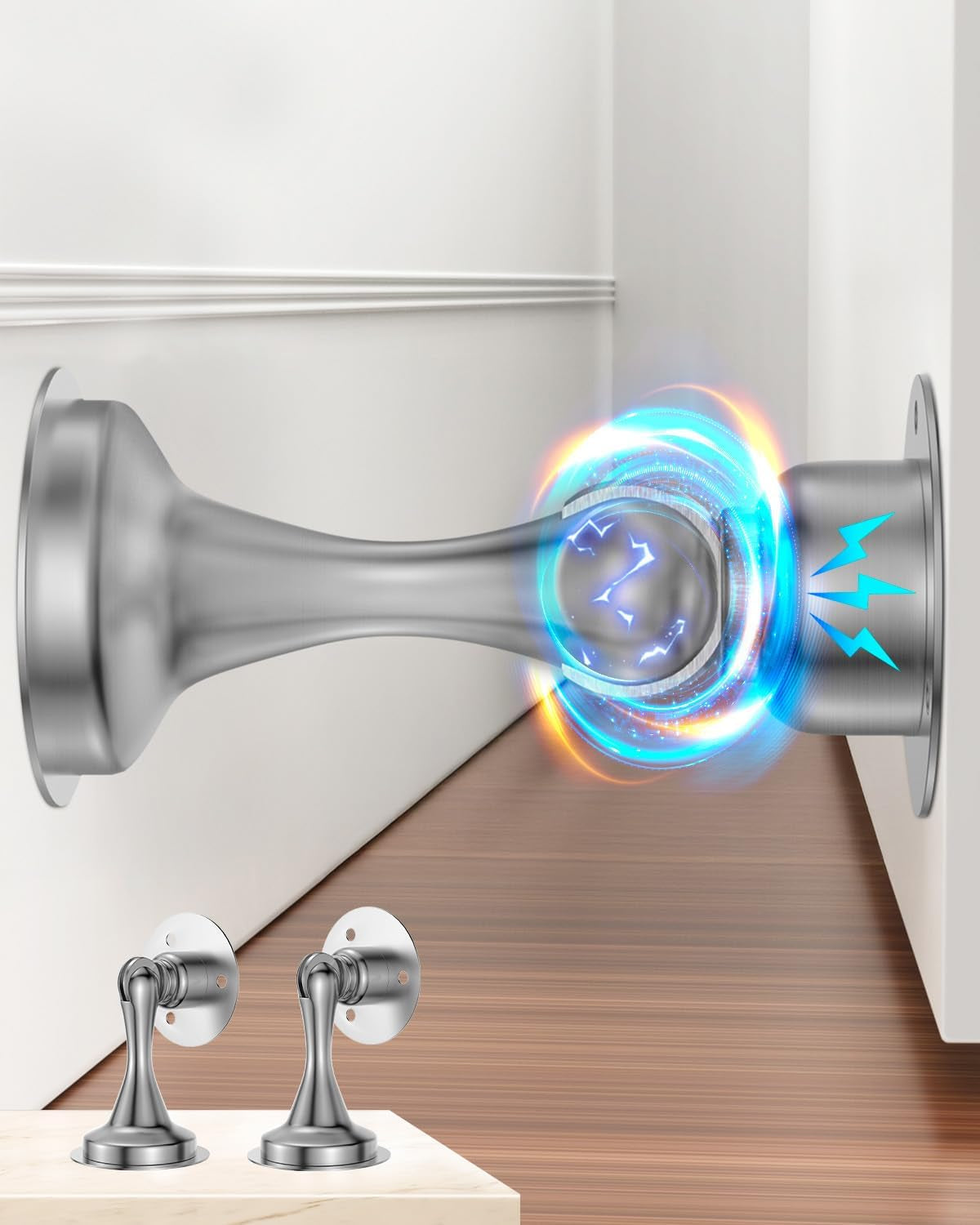 Door Stoppers Magnetic Door Catch, 2 Pack Stainless Steel Magnetic Door Stop, Double-Sided Adhesive Tape, No Drilling, Screws for Stronger Mount, Holder Your Door Open for Wide Doors