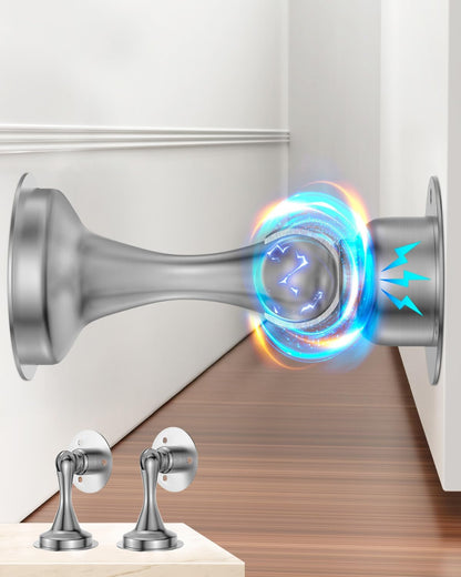 Door Stoppers Magnetic Door Catch, 2 Pack Stainless Steel Magnetic Door Stop, Double-Sided Adhesive Tape, No Drilling, Screws for Stronger Mount, Holder Your Door Open for Wide Doors