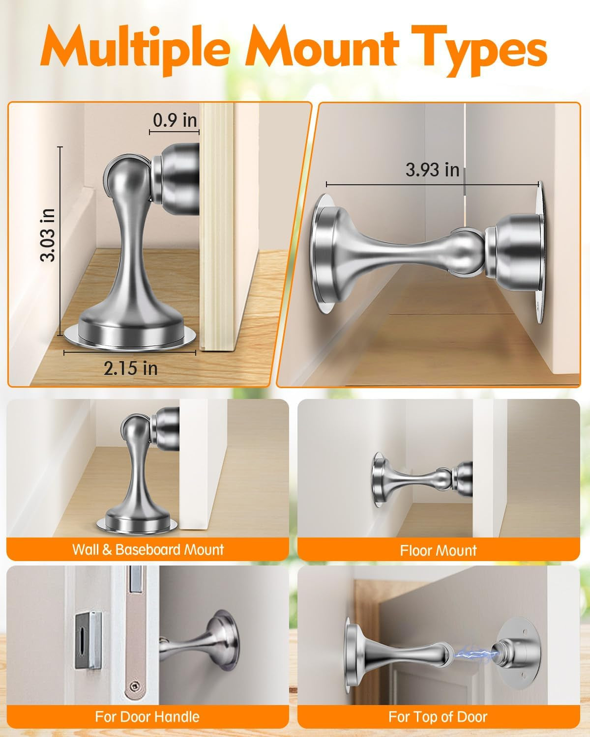 Door Stoppers Magnetic Door Catch, 2 Pack Stainless Steel Magnetic Door Stop, Double-Sided Adhesive Tape, No Drilling, Screws for Stronger Mount, Holder Your Door Open for Wide Doors