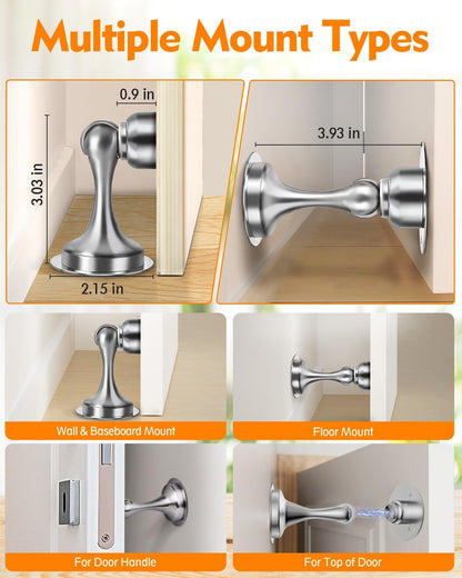 Door Stoppers Magnetic Door Catch, 2 Pack Stainless Steel Magnetic Door Stop, Double-Sided Adhesive Tape, No Drilling, Screws for Stronger Mount, Holder Your Door Open for Wide Doors