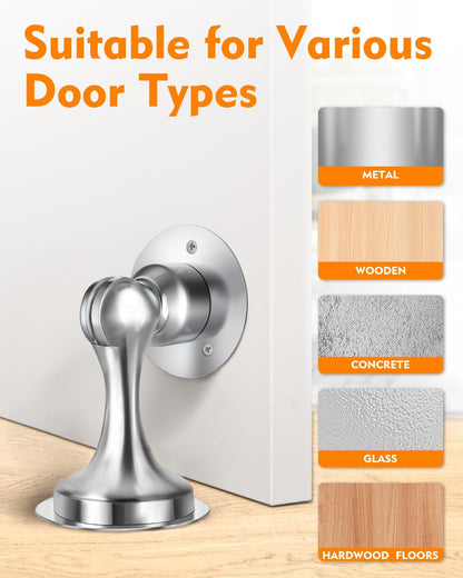 Door Stoppers Magnetic Door Catch, 2 Pack Stainless Steel Magnetic Door Stop, Double-Sided Adhesive Tape, No Drilling, Screws for Stronger Mount, Holder Your Door Open for Wide Doors