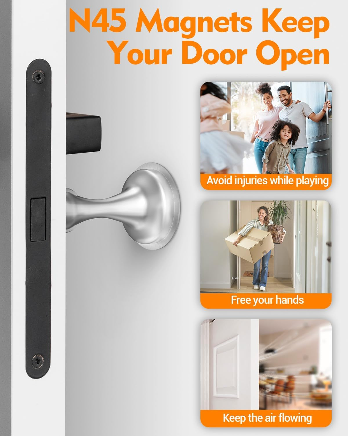 Door Stoppers Magnetic Door Catch, 2 Pack Stainless Steel Magnetic Door Stop, Double-Sided Adhesive Tape, No Drilling, Screws for Stronger Mount, Holder Your Door Open for Wide Doors