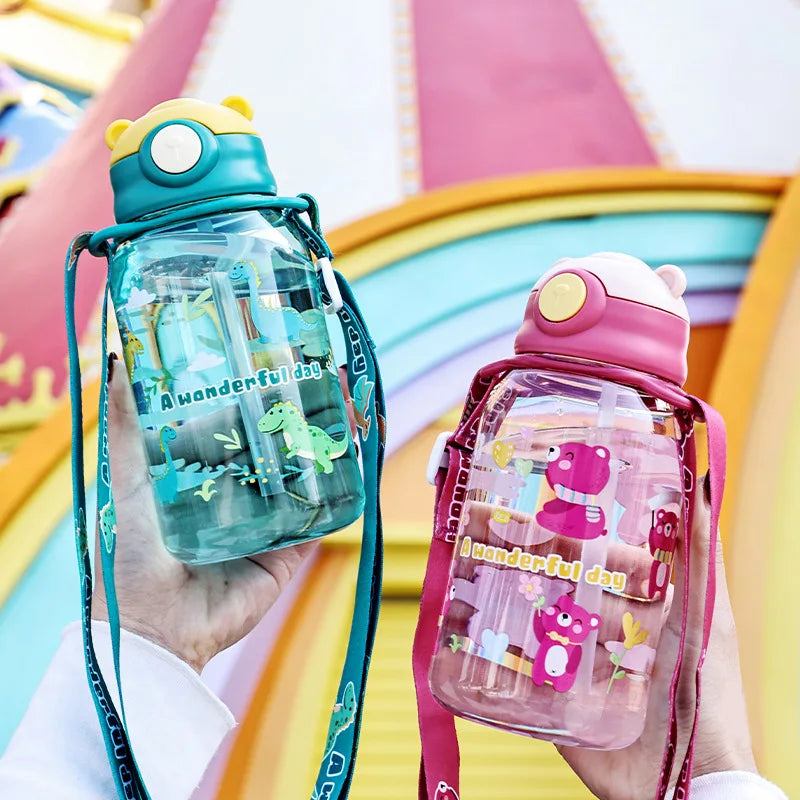 Kids Water Bottle with Straw and Handle Sippy Cup